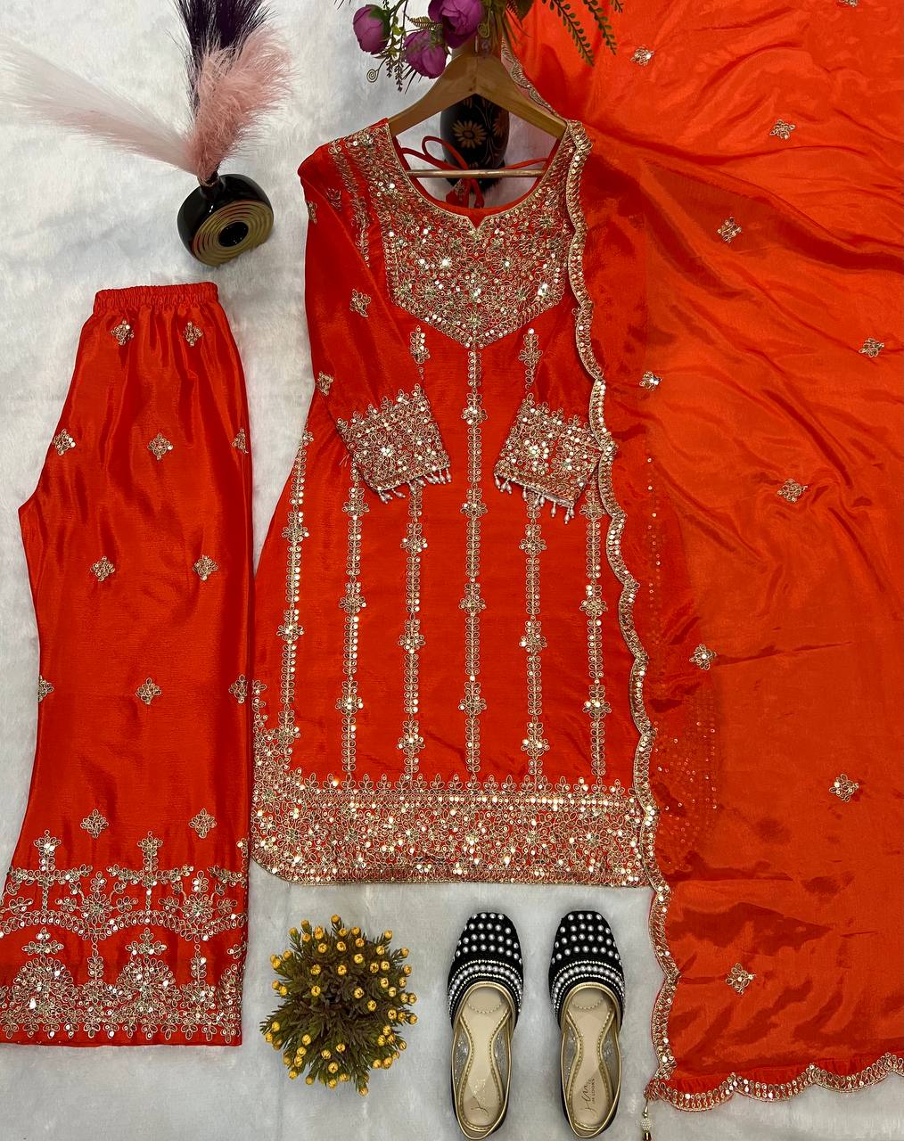 Royal Cerulean Silver-Embroidered Sharara Set
